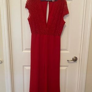 Deep v neck lace wide leg jumpsuit